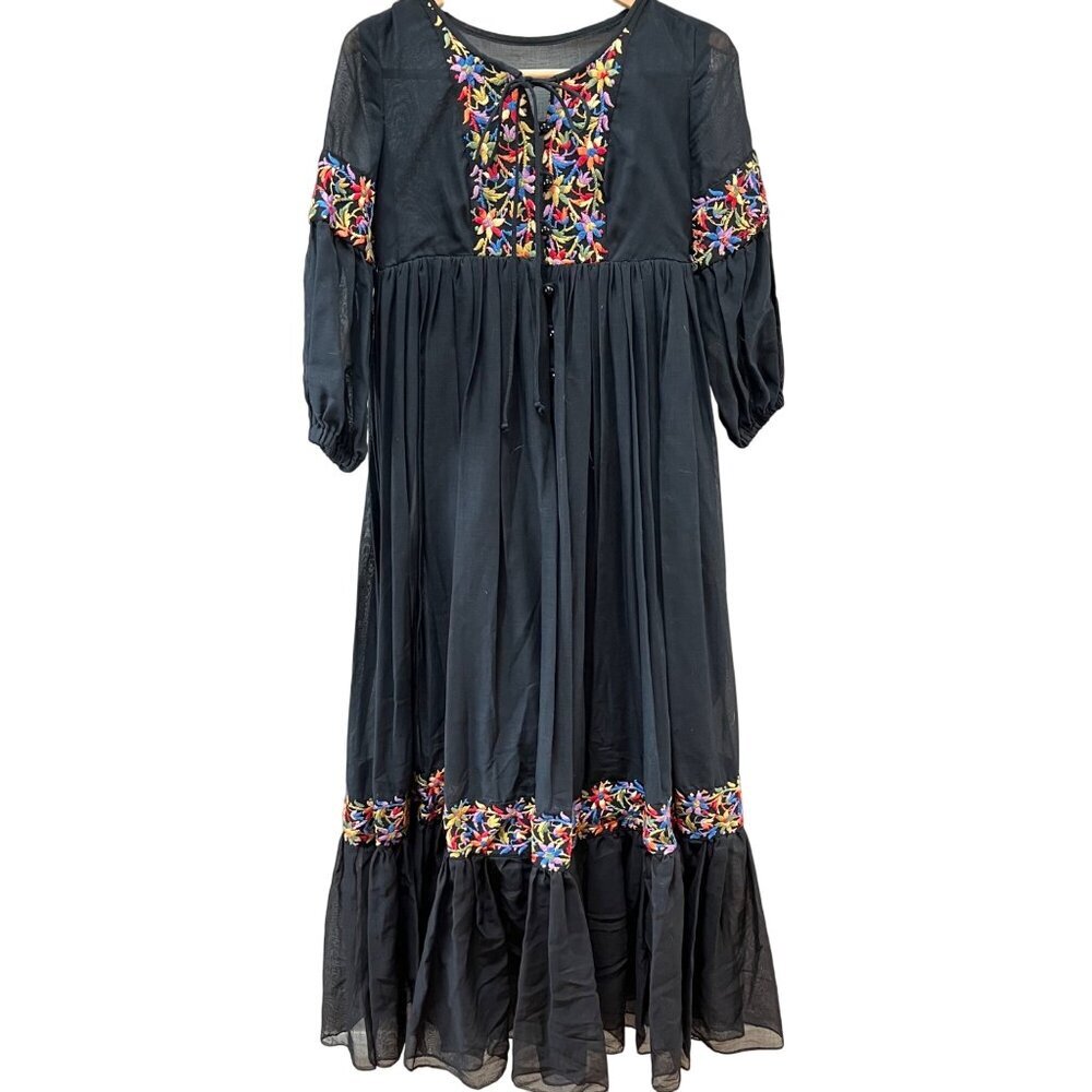 Rare Vintage‎ Beverly Paige Cotton Gauze Embroidered Boho Maxi Dress - Sz. S